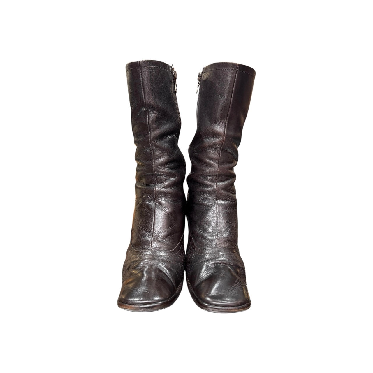 PRADA SQUARE TOE LEATHER BOOTS