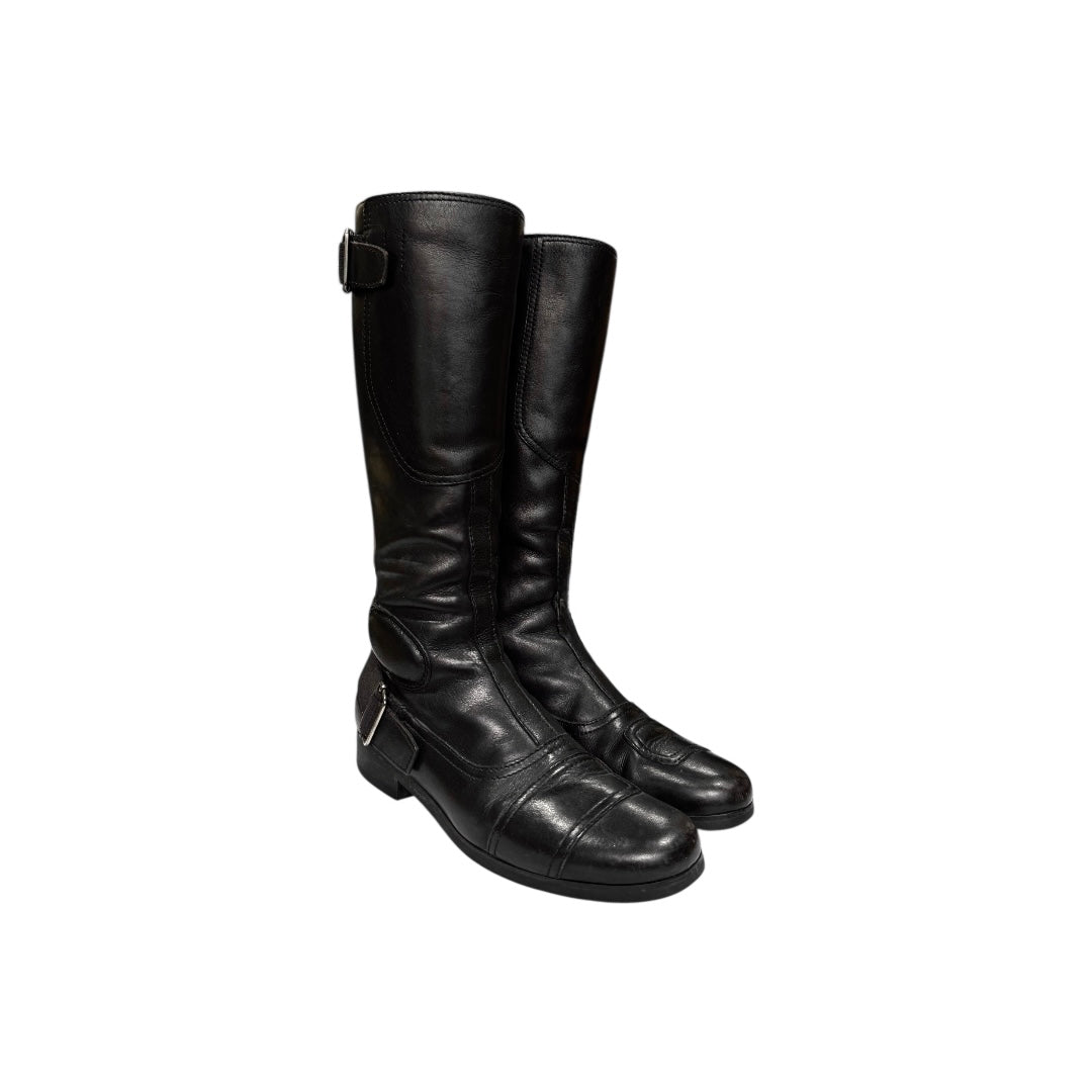 MIUMIU 00S BLACK BUCKLE BIKER BOOTS