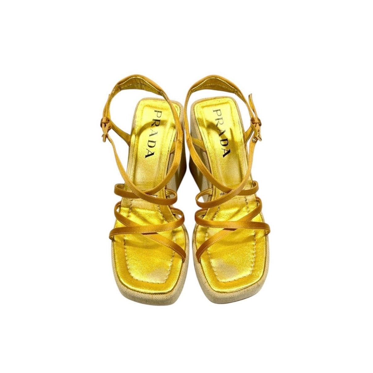 PRADA GOLD WEDGES SANDALS