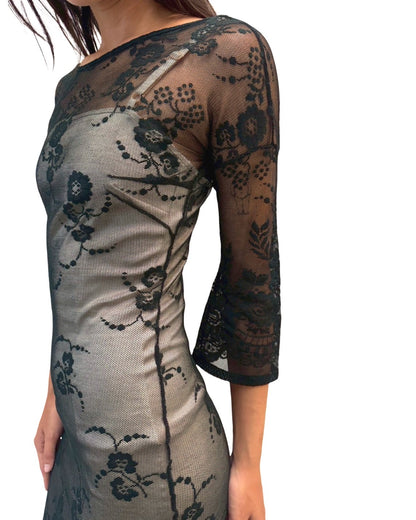 DOLCE & GABBANA SHEER FLORAL LACE OVERLAY DRESS