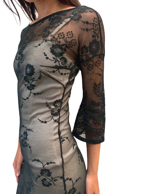 DOLCE & GABBANA SHEER FLORAL LACE OVERLAY DRESS