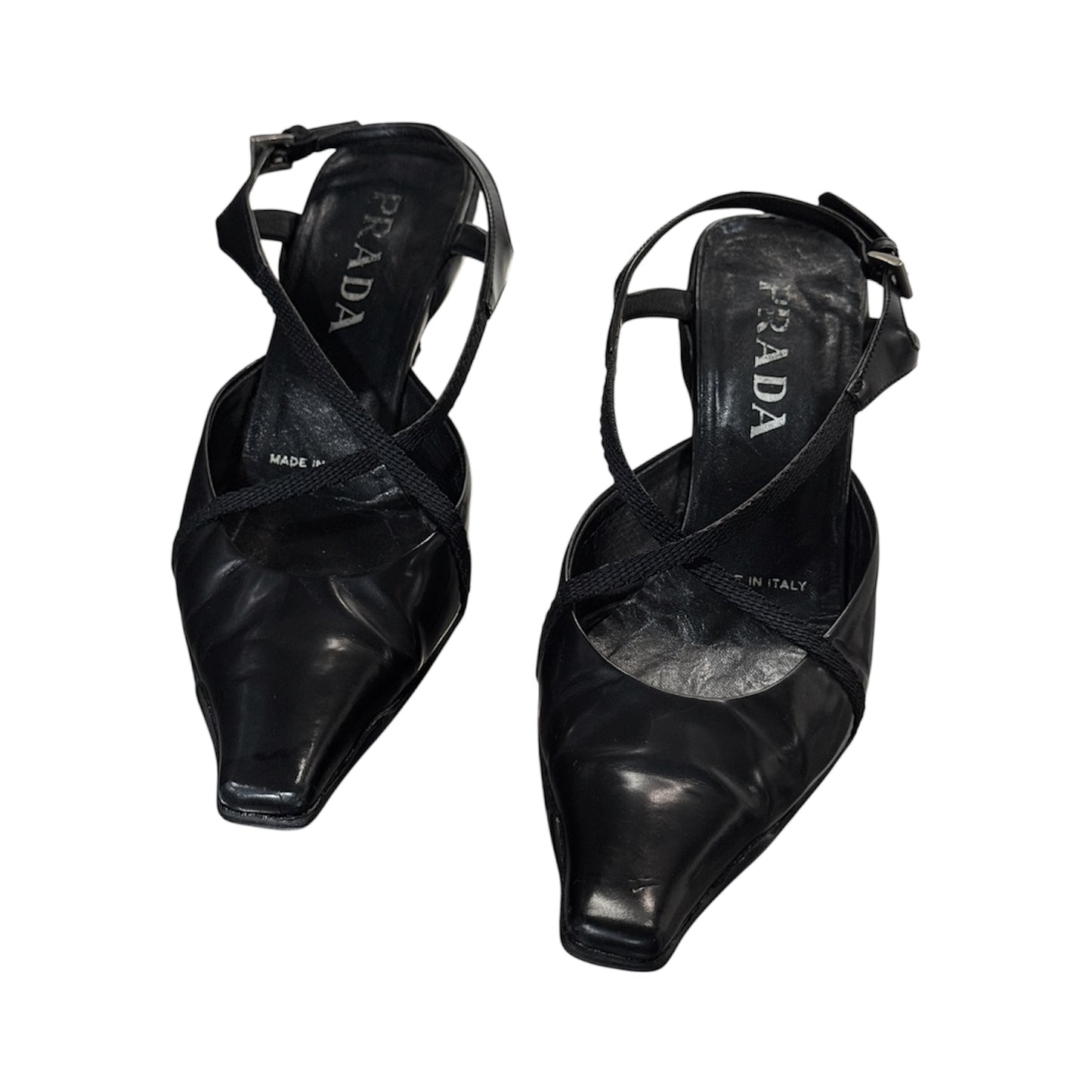 PRADA CRISS CROSS BLACK LEATHER HEELS