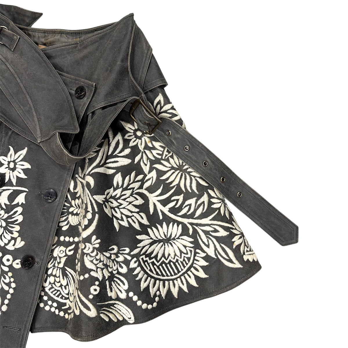 JOHN GALLIANO EMBROIDERED WRAPPED LEATHER SKIRT