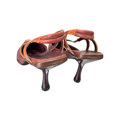 PRADA SS2000 BROWN BURGUNDY STRAPPY KITTEN HEELS