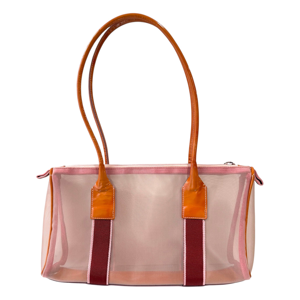 MIU MIU PINK LEATHER TRIMMED MESH BAG