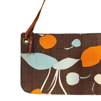MIU MIU 2000S BROWN CHERRY PRINTS CANVAS SHOULDER BAG