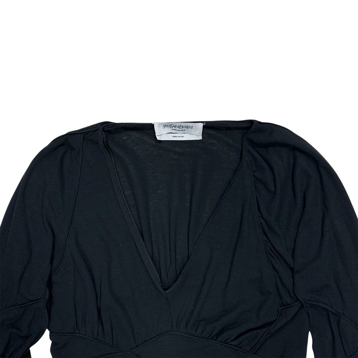 YVES SAINT LAURENT RIVE GAUCHE BLACK ASYMMETRICAL STITCH TOP