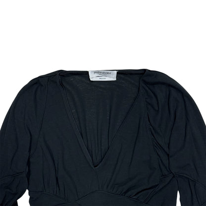 YVES SAINT LAURENT RIVE GAUCHE BLACK ASYMMETRICAL STITCH TOP