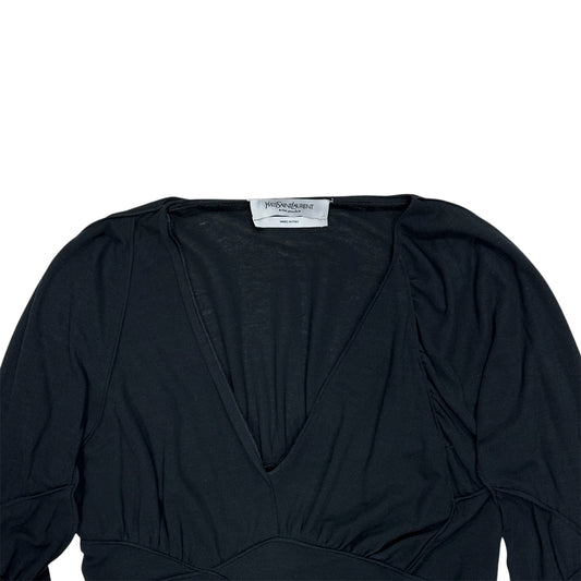 YVES SAINT LAURENT RIVE GAUCHE BLACK ASYMMETRICAL STITCH TOP