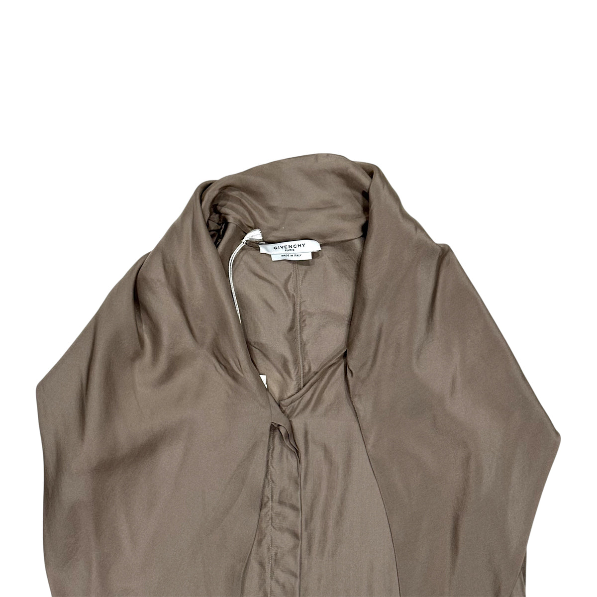 GIVENCHY TAUPE DRAPE SILK SCARF TOP