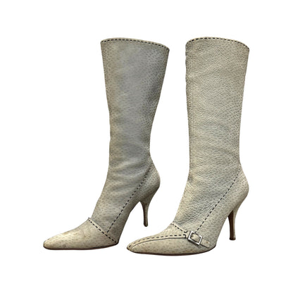 PRADA 2000S GREEN LEATHER BUCKLED KNEE HIGH BOOTS