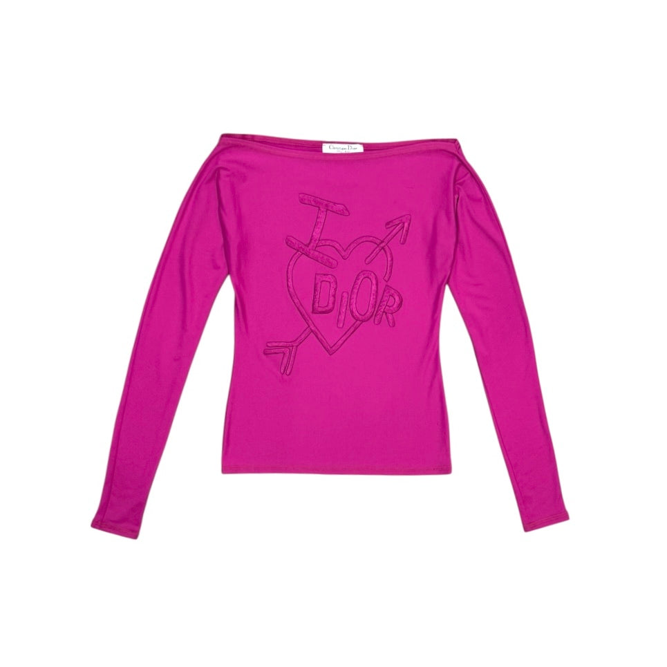 CHRISTAIN DIOR FW2004 “ I HEART DIOR” PINK LONG SLEEVE TOP