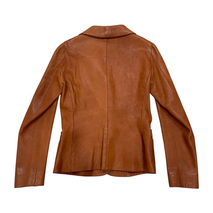 MOSCHINO BROWN ORANGE FLOWER LEATHER BLAZER