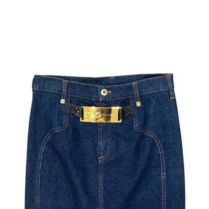 DOLCE & GABBANA GOLD BELT DENIM SKIRT