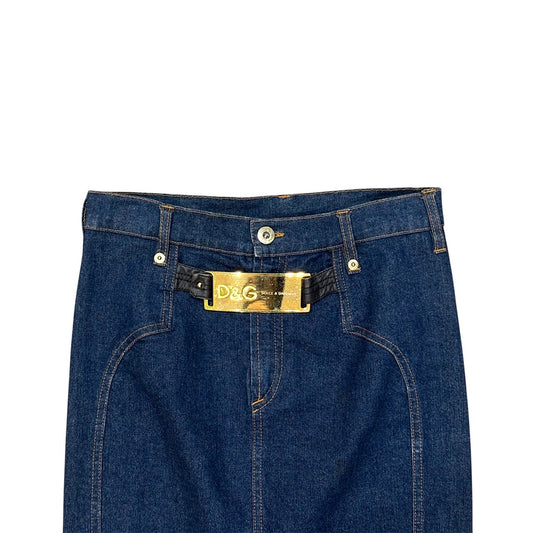 DOLCE & GABBANA GOLD BELT DENIM SKIRT