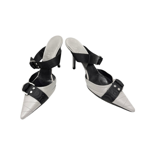 CHRISTIAN DIOR BY JOHN GALLIANO  GREY WOVEN BUCKLED MULES