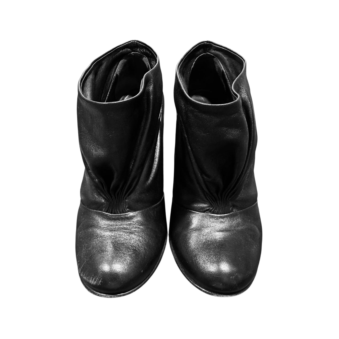 PRADA BLACK SCRUNCH LEATHER ANKLE BOOTS
