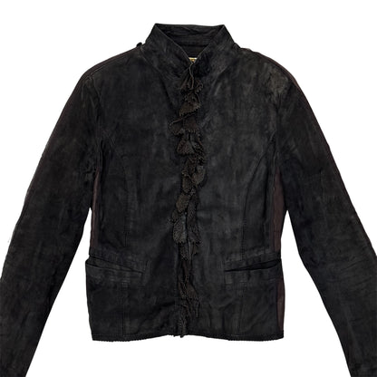 ROBERTO CAVALLI BROWN SUEDE RUFFLED JACKET