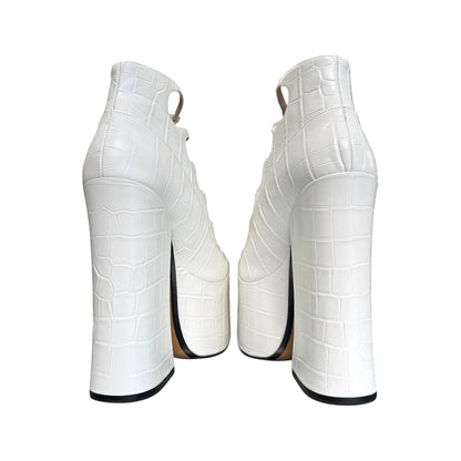 MARC JACOB WHITE KIKI CROC EMBOSSED LEATHER ANKLE BOOTS