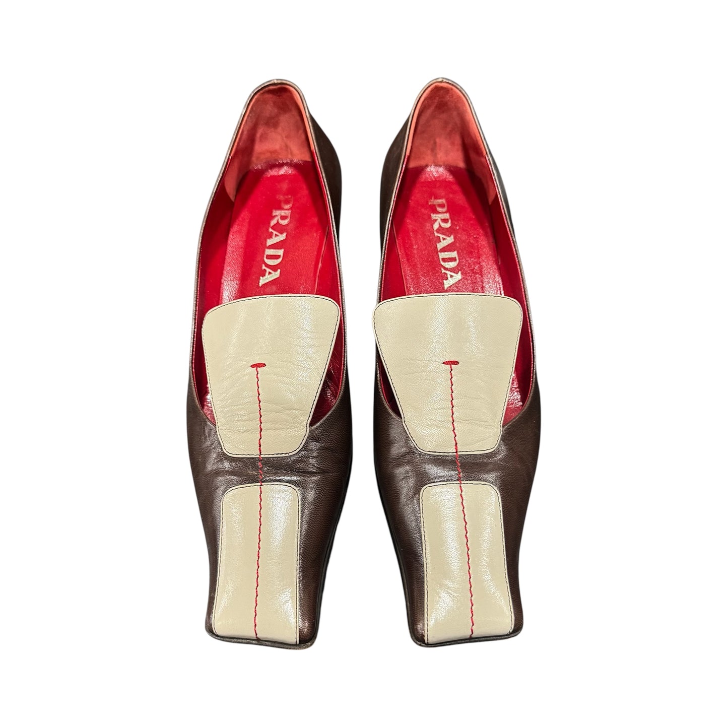 PRADA TWO TONE SQUARE TOE HEELS