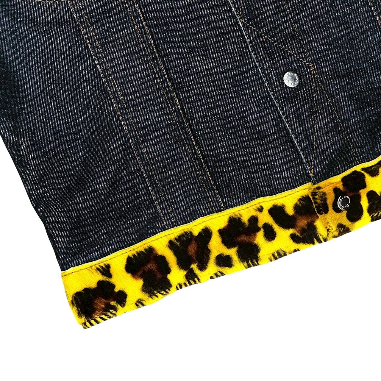 DOLCE & GABBANA YELLOW LEOPARD PRINTED DENIM JACKET