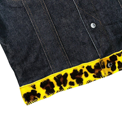 DOLCE & GABBANA YELLOW LEOPARD PRINTED DENIM JACKET