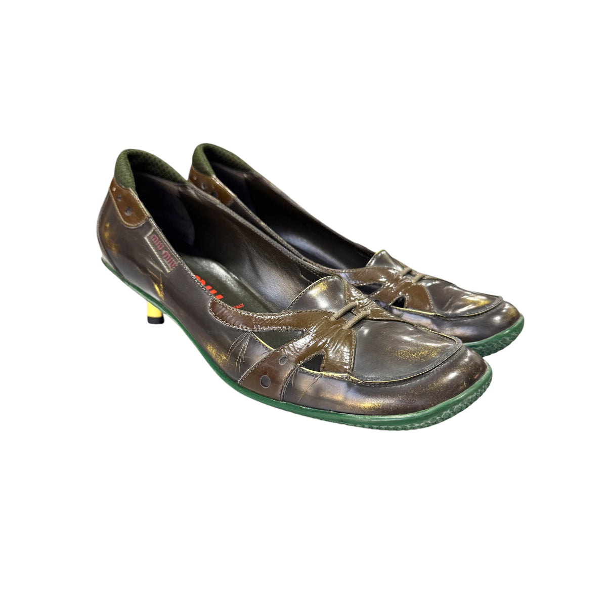 MIU MIU FW1999 GREEN RUBBER SOLE KITTEN HEELS PUMPS