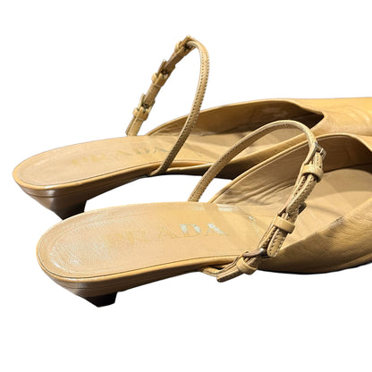PRADA 2000S TAN BUCKLED MULES