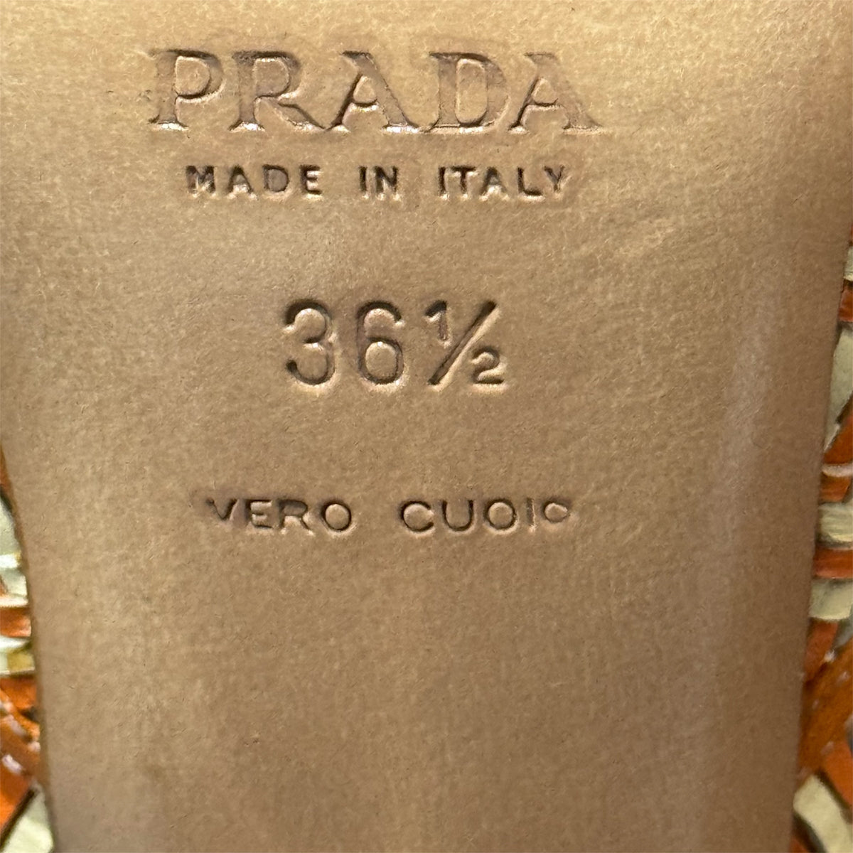 PRADA ORANGE WOVEN RUFFLED LEATHER SLINGBACK HEELS