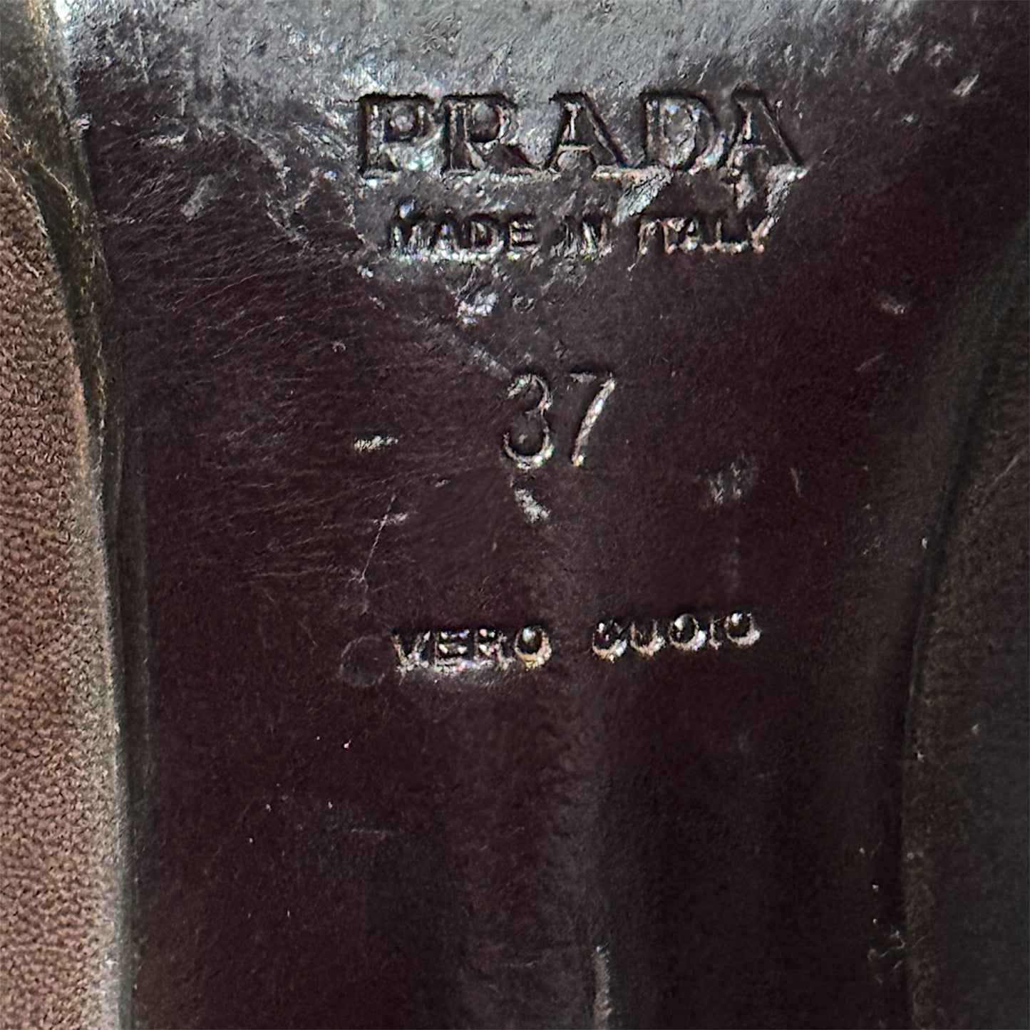 PRADA TWO TONE SQUARE TOE HEELS