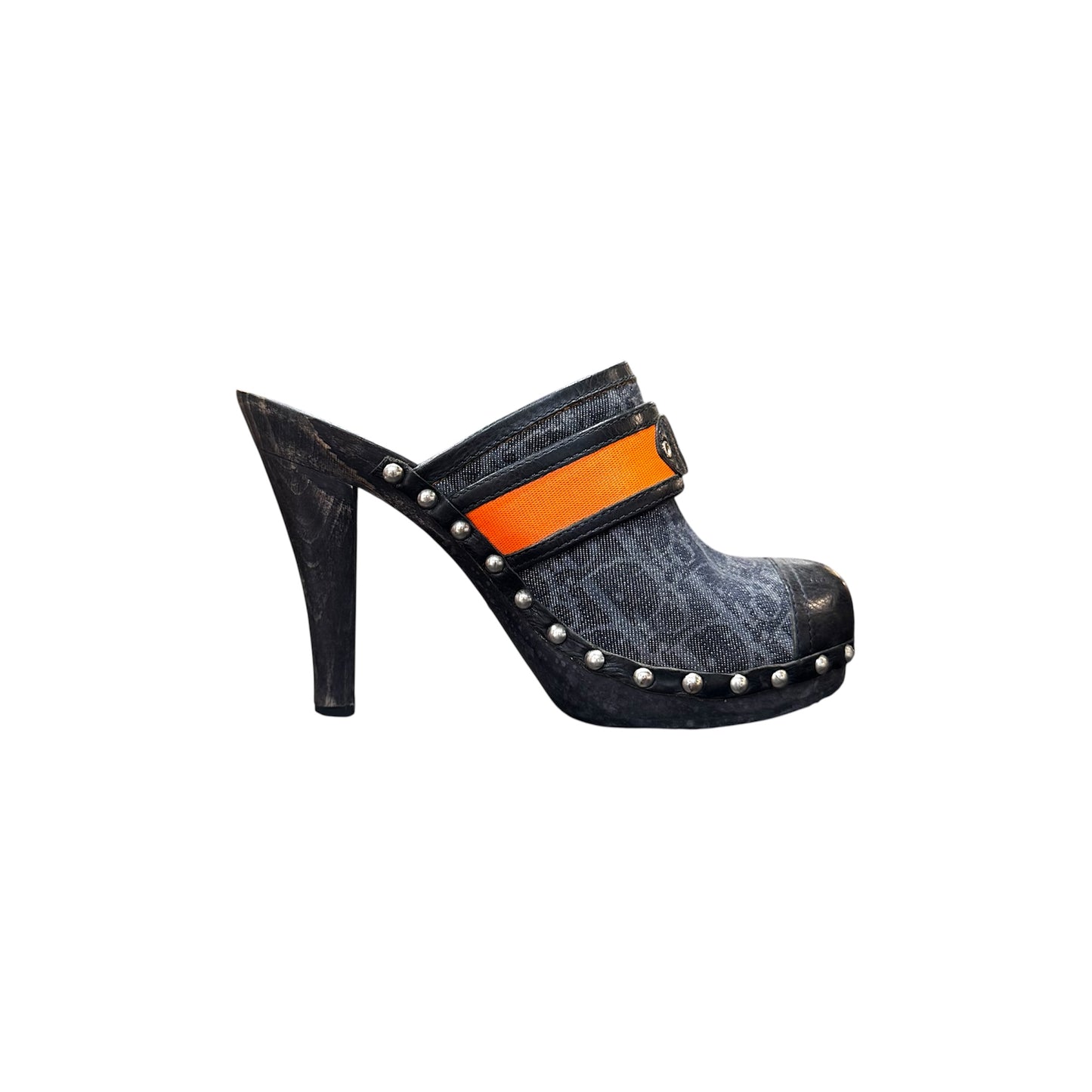 CHRISTIAN DIOR BY JOHN GALLIANO FLIGHT WOODEN MONOGRAM MULES