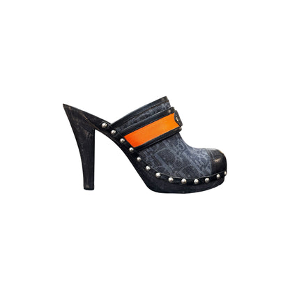CHRISTIAN DIOR BY JOHN GALLIANO FLIGHT WOODEN MONOGRAM MULES