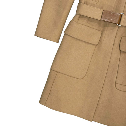PRADA TAN WOOL BUCKLED COAT
