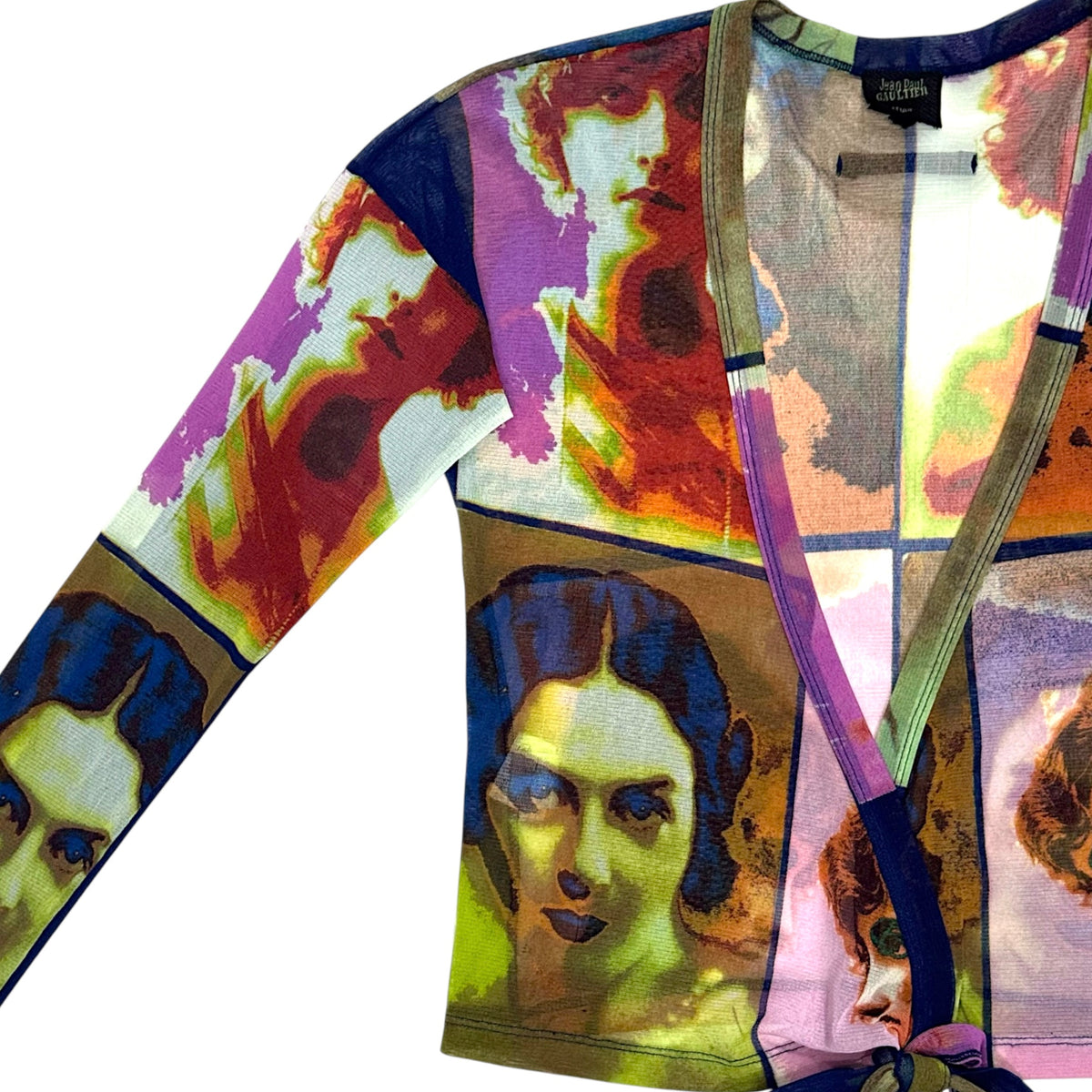 JEAN PAUL GAULTIER 2002 SOLEIL POP ART PORTRAIT MESH WRAP TOP