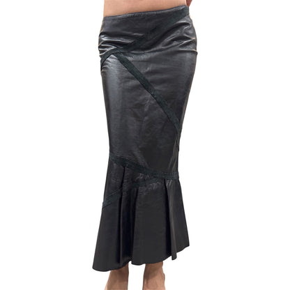 JEAN PAUL GAULTIER BLACK FLARED LEATHER SKIRT