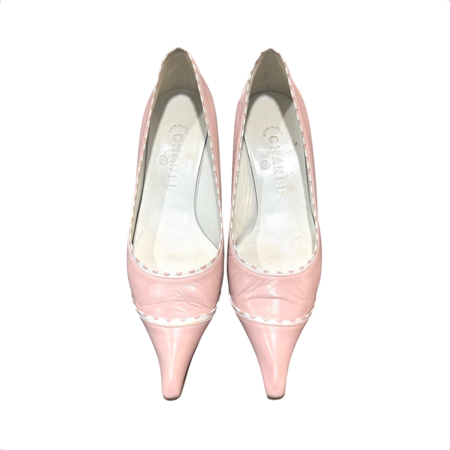 CHANEL PINK/WHITE POINTED HEELS