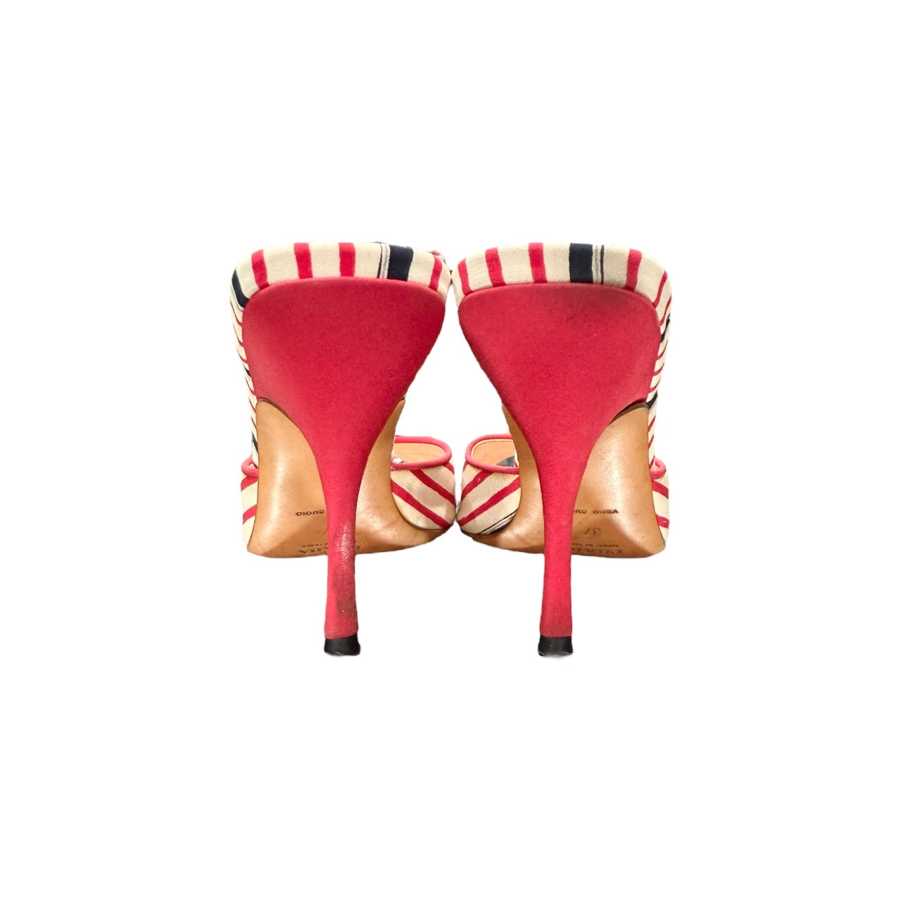 PRADA TRI COLOR STRIPE FABRIC BOW MULES