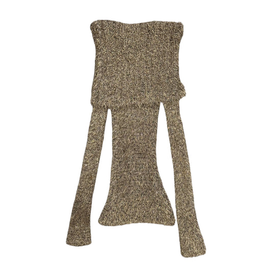 DOLCE & GABBANA FUZZY GOLD METALLIC OFF SHOULDER DRESS