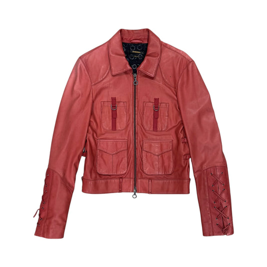 DIESEL PINK UTILITY LEATHER JACKET