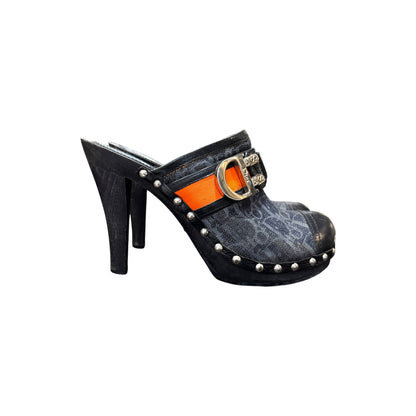 CHRISTIAN DIOR BY JOHN GALLIANO FLIGHT WOODEN MONOGRAM MULES