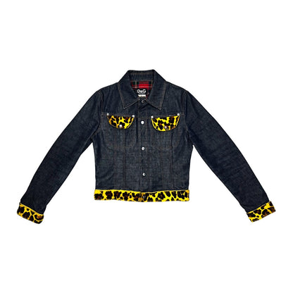 DOLCE & GABBANA YELLOW LEOPARD PRINTED DENIM JACKET