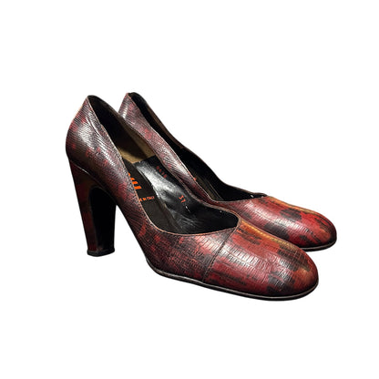 MIUMIU BURGUNDY CROC LEATHER HEELS