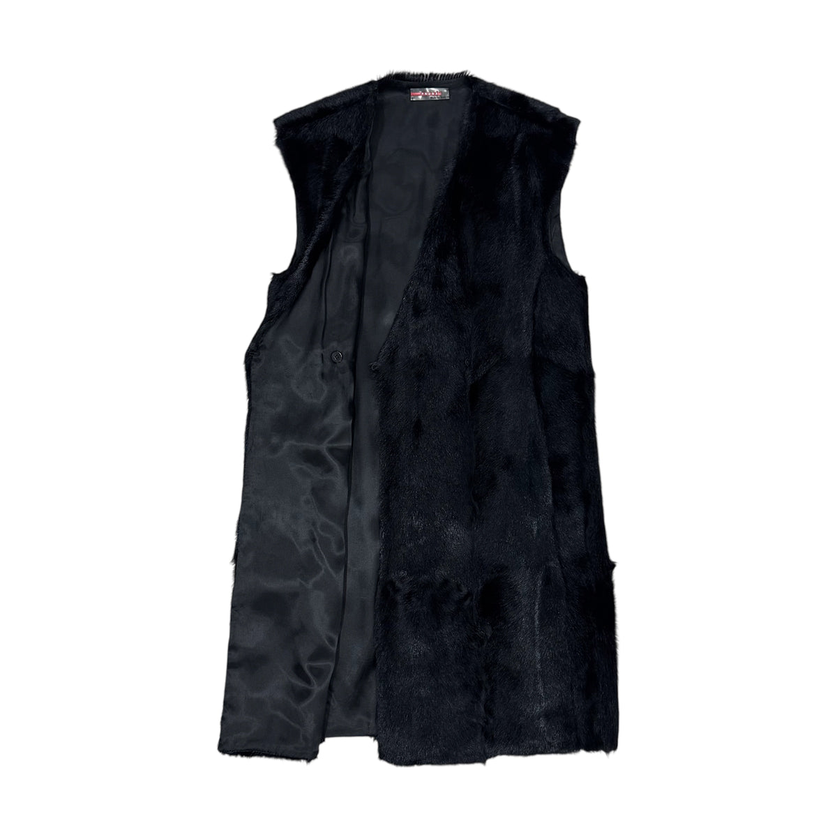 PRADA SPORT 2009 BLACK GOAT FUR LONG  GILET COAT