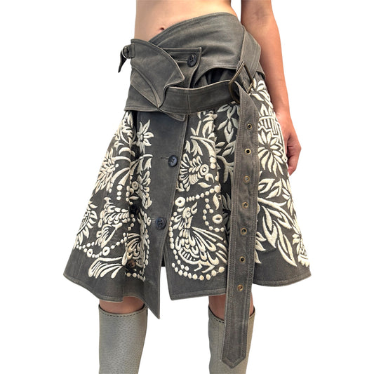 JOHN GALLIANO EMBROIDERED WRAPPED LEATHER SKIRT