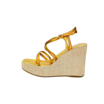 PRADA GOLD WEDGES SANDALS
