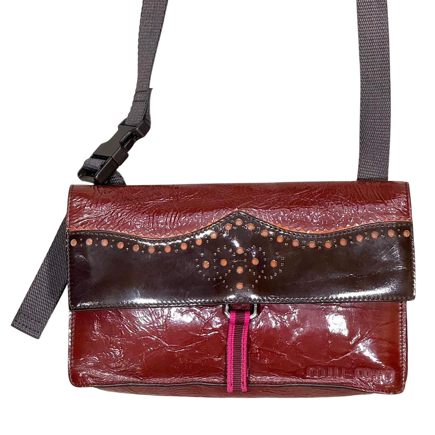 MIU MIU FW1999 BROWN BROGUE PATENT LEATHER BAG