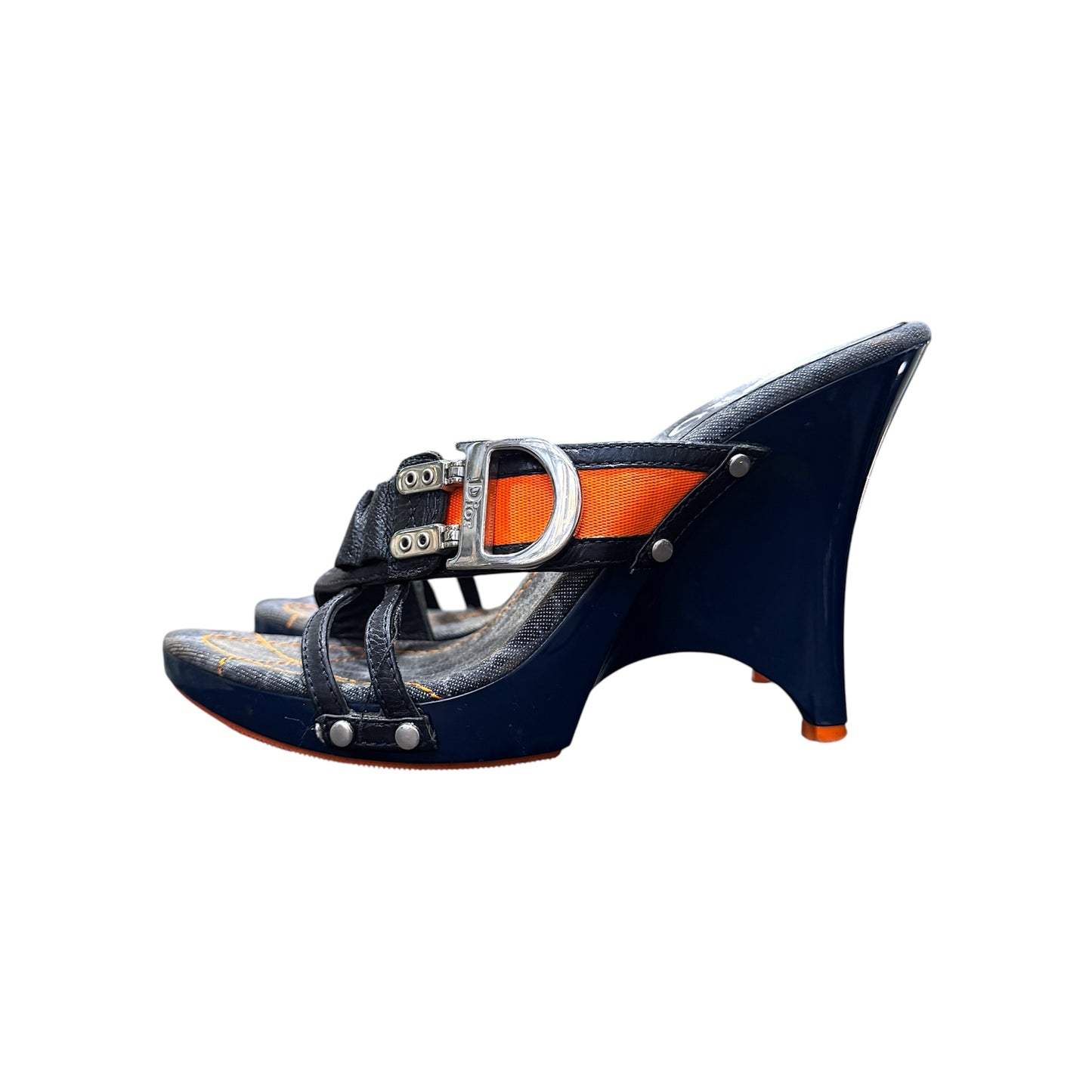 CHRISTIAN DIOR BY JOHN GALLIANO FLIGHT MONOGRAM WEDGES MULES