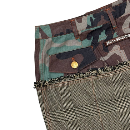 JEAN PAUL GAULTIER GLEN CHECK CAMOUFLAGE PLEATED SKIRT
