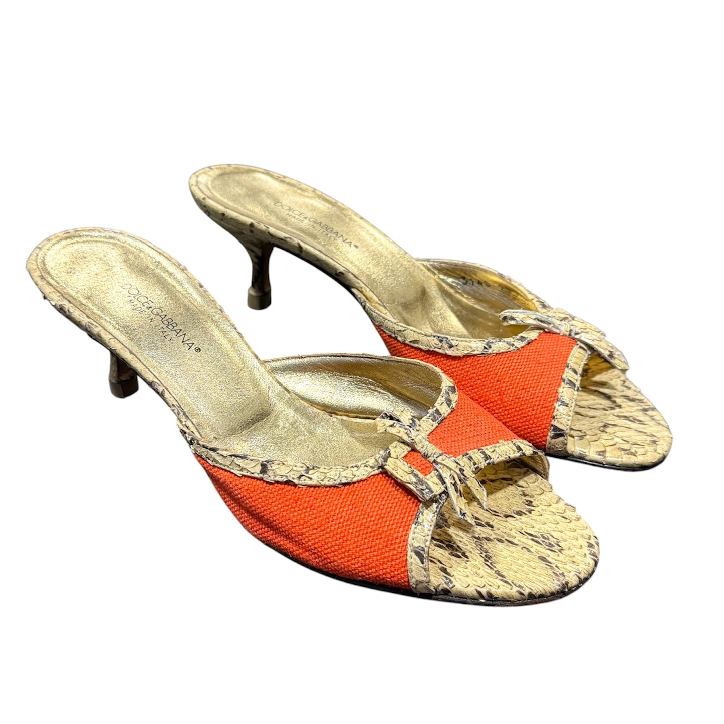 DOLCE & GABBANA GOLD METALLIC SNAKE SKIN MULES