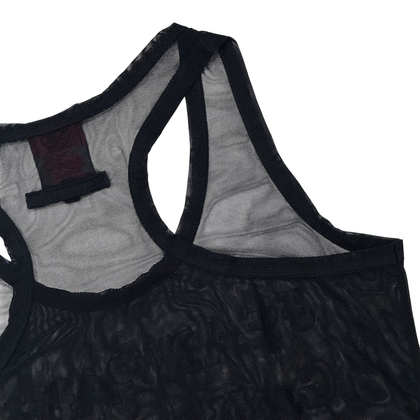 JEAN PAUL GAULTIER SHEER MESH LOGO TANK TOP